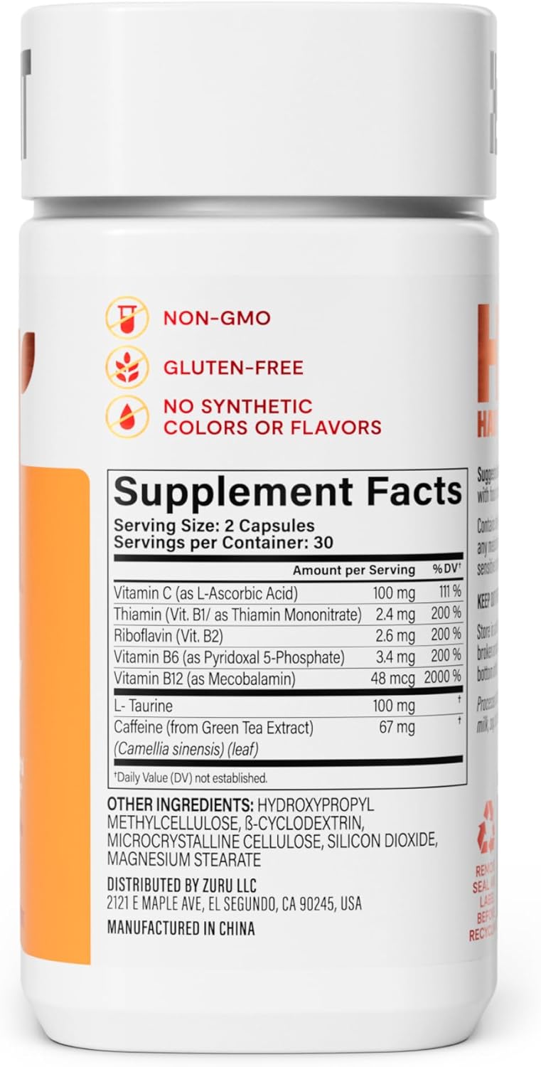 60 Capsules H' Habit Habit Energy Supplement - Supports Energy, Alertness, Focus - Natural Caffeine, Vitamins B & C - Green Tea Extract - Vegan, Non-GMO - New Look