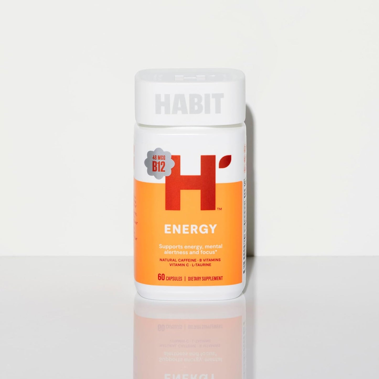 60 Capsules H' Habit Habit Energy Supplement - Supports Energy, Alertness, Focus - Natural Caffeine, Vitamins B & C - Green Tea Extract - Vegan, Non-GMO - New Look