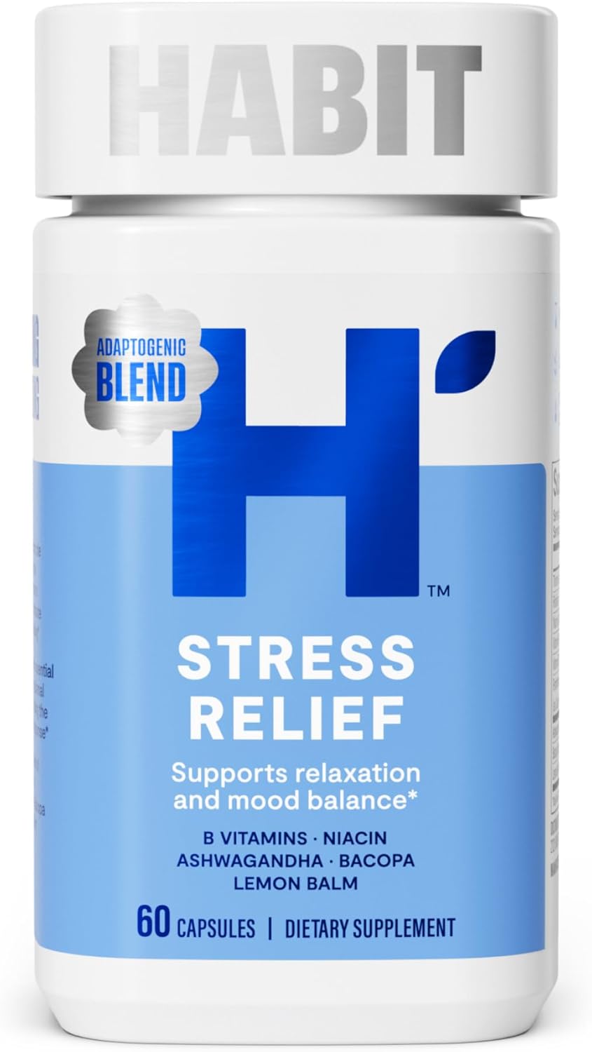 60 Capsules H' Habit Stress Relief Supplement - Supports Relaxation, Mood Balance with Vitamin B, Adaptogens, Lemon Balm - Vegan, Non-GMO - Calming Formula