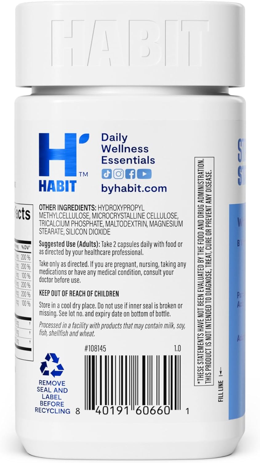 60 Capsules H' Habit Stress Relief Supplement - Supports Relaxation, Mood Balance with Vitamin B, Adaptogens, Lemon Balm - Vegan, Non-GMO - Calming Formula