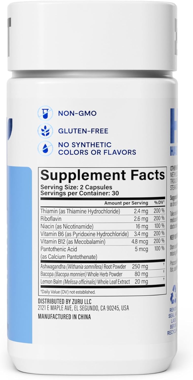 60 Capsules H' Habit Stress Relief Supplement - Supports Relaxation, Mood Balance with Vitamin B, Adaptogens, Lemon Balm - Vegan, Non-GMO - Calming Formula