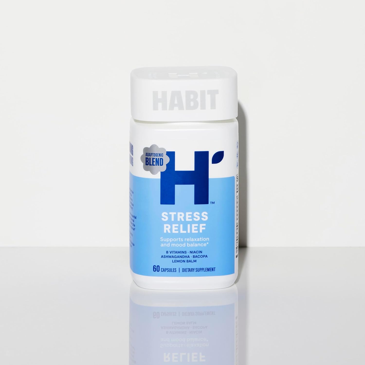 60 Capsules H' Habit Stress Relief Supplement - Supports Relaxation, Mood Balance with Vitamin B, Adaptogens, Lemon Balm - Vegan, Non-GMO - Calming Formula