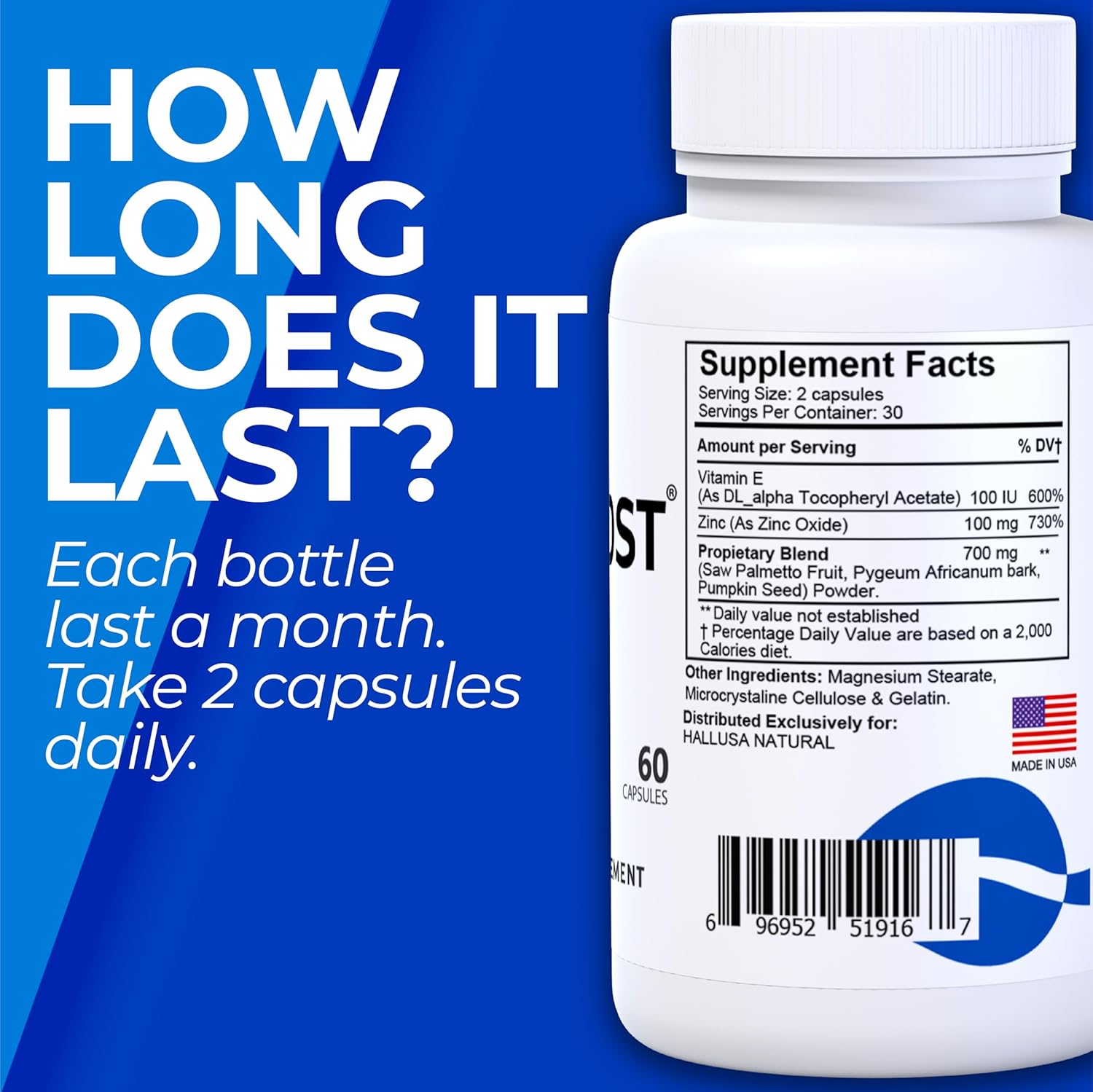 60 Capsules Hallprost Prostate Supplement with Saw Palmetto for Prostate Infections - Men's Health Support by Hallusa Natural