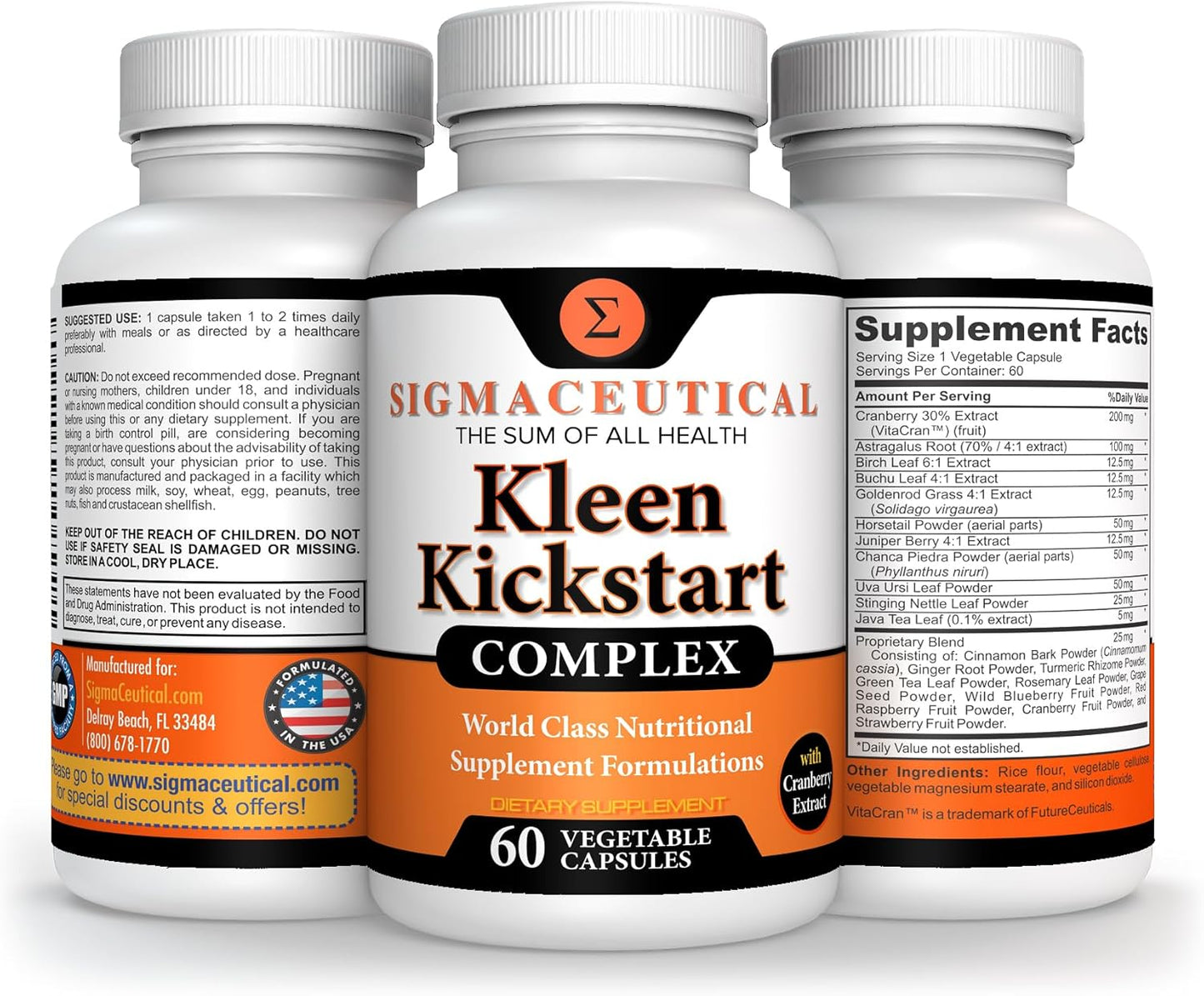 60 Capsules Kidney Cleanse & Support with Cranberry - Herbal Kidney Supplement for Health & Detox - Sigmaceutical