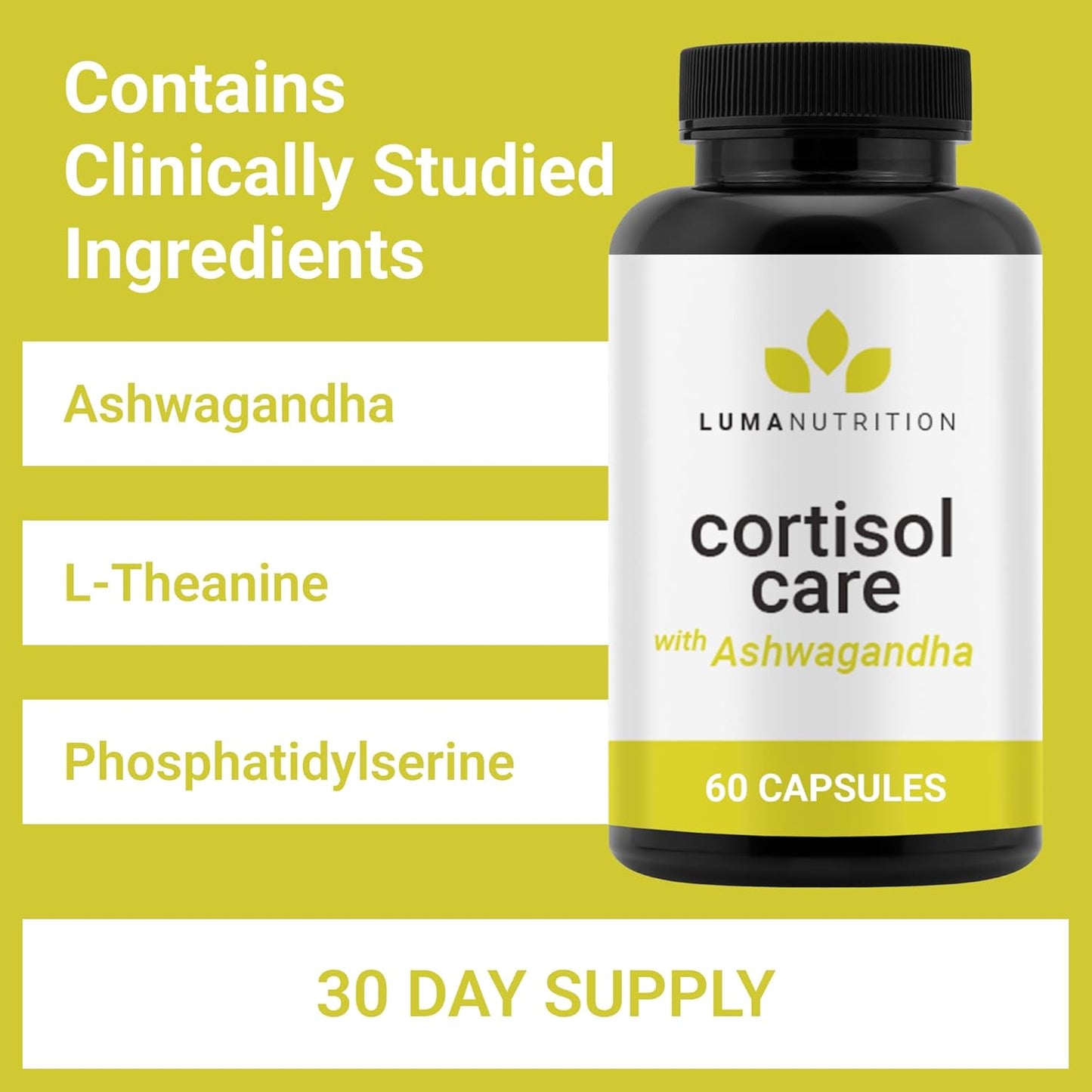 60 Capsules Luma Nutrition Cortisol Reducer with Ashwagandha & L-Theanine - Stress Management Supplement