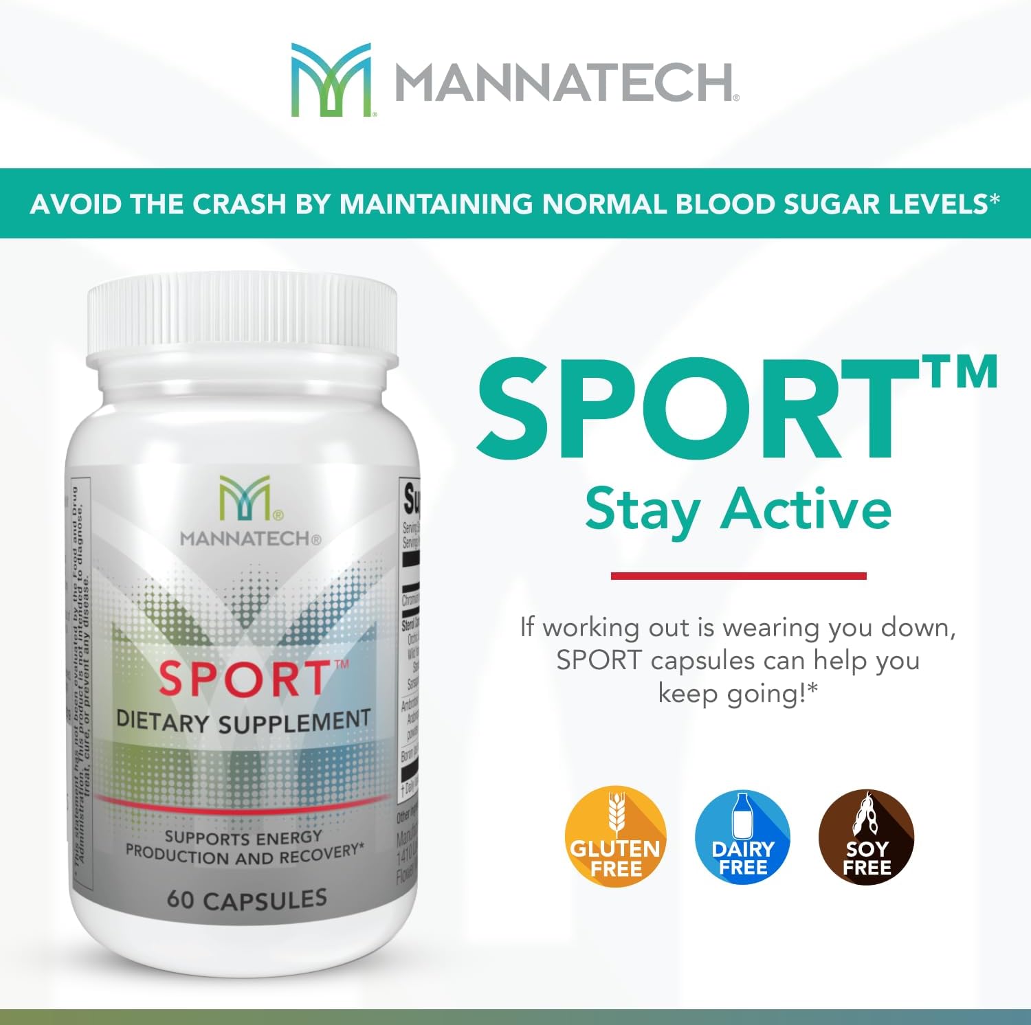 60 Capsules Mannatech Sport Vitamins for Energy, Production, and Recovery with Boron, Chromium, and Natural Herbs