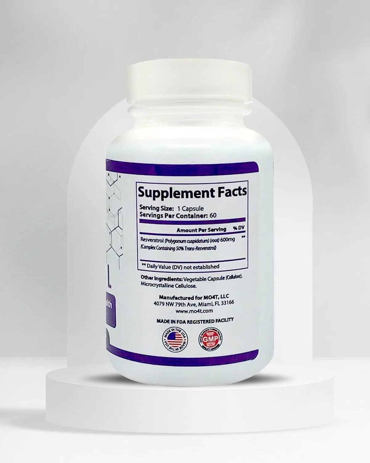 60 Capsules MO4T Trans Resveratrol Antioxidant Supplement for Combatting Oxidative Stress and Promoting Healthy Aging