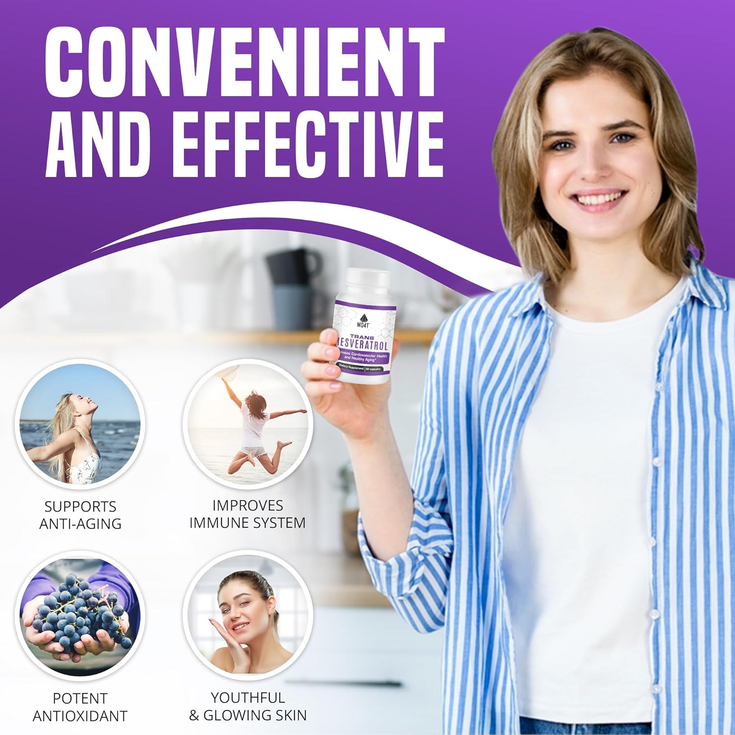 60 Capsules MO4T Trans Resveratrol Antioxidant Supplement for Combatting Oxidative Stress and Promoting Healthy Aging