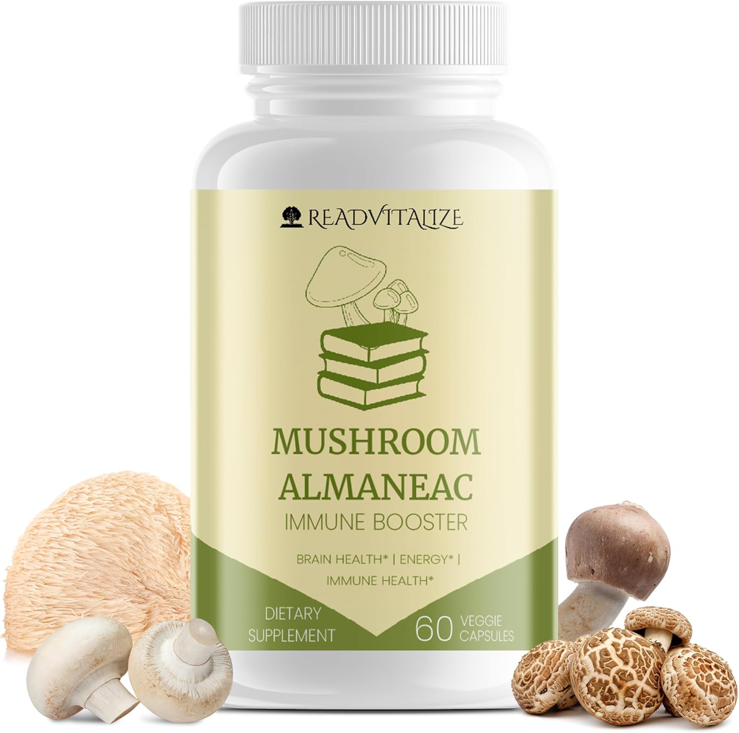 60 Capsules Mushroom Almanac Nootropics Brain Support Supplement - Boost Energy, Focus, Immune Support - Lions Mane, Cordyceps, Turkey Tail, Shiitake Mushrooms