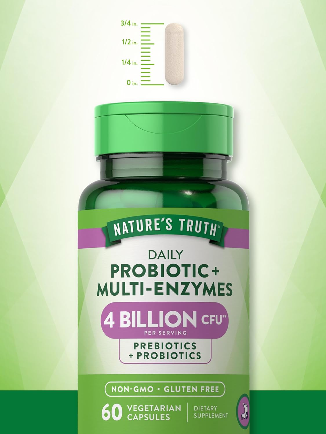 60 Capsules Nature's Truth Probiotics with Enzymes for Digestive Health - Non-GMO & Gluten Free - Stomach Friendly for Men and Women