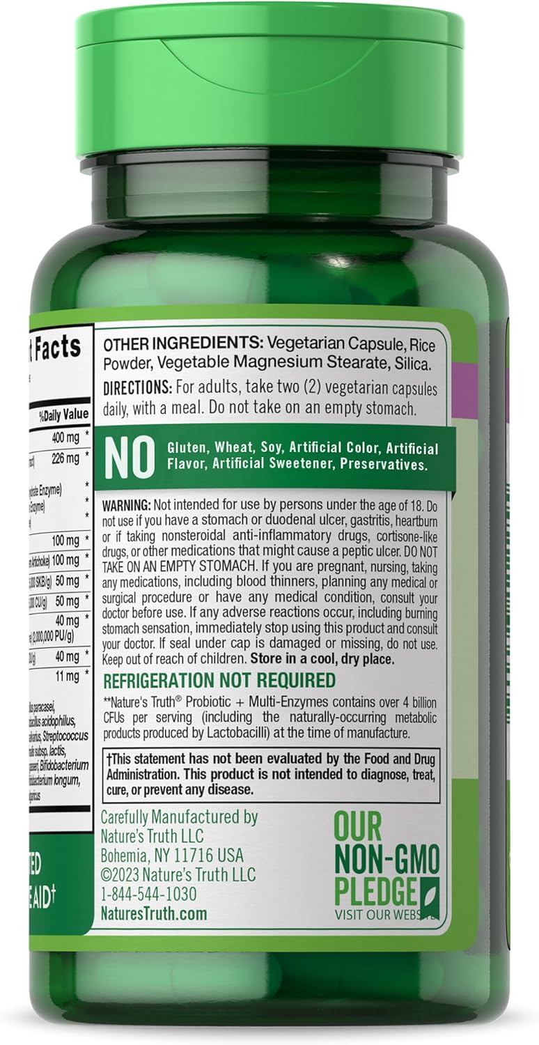 60 Capsules Nature's Truth Probiotics with Enzymes for Digestive Health - Non-GMO & Gluten Free - Stomach Friendly for Men and Women