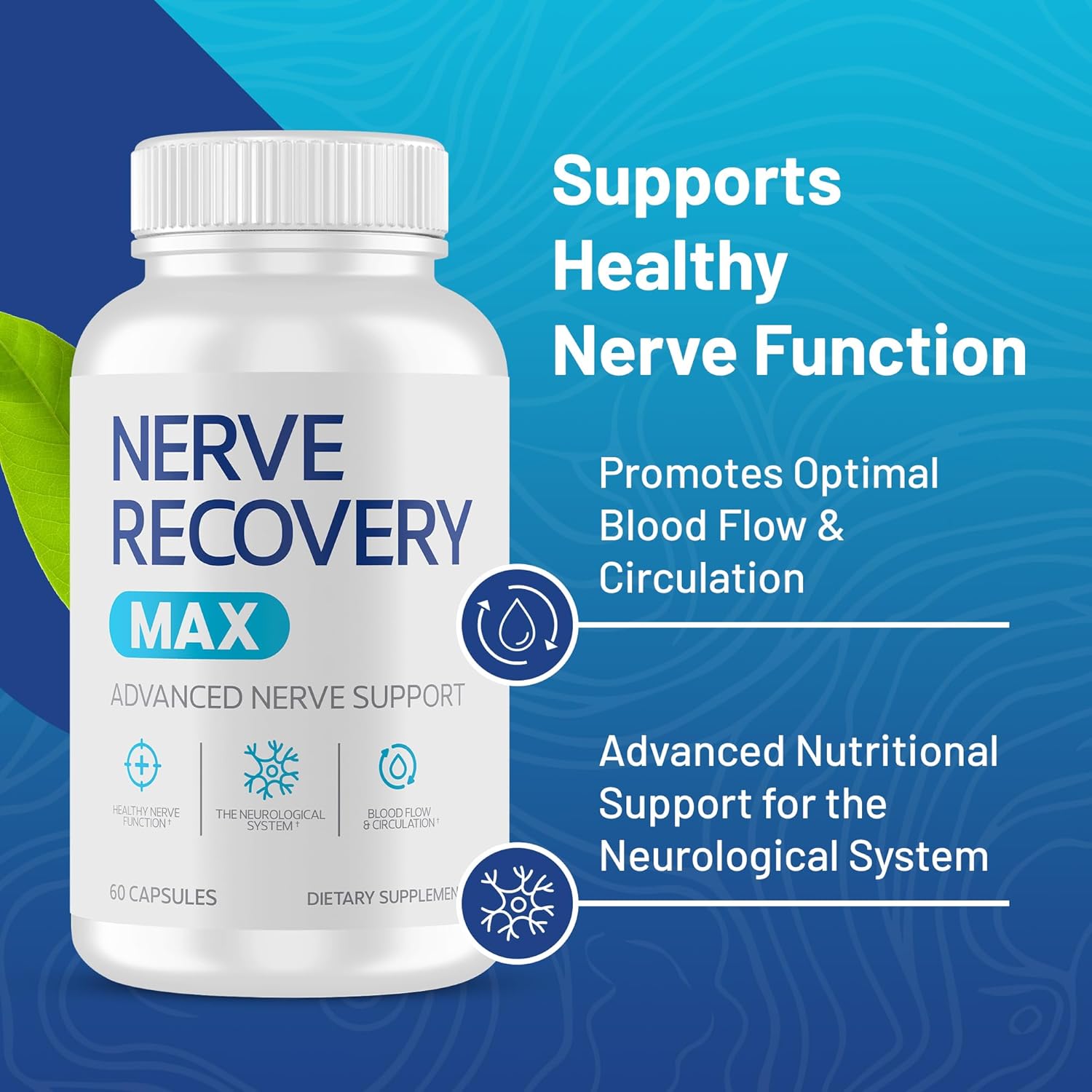 60 Capsules Nerve Recovery Max Supplement for Neurological Support, Promotes Circulation, Non-GMO - Made in USA, Nerve Health Formula
