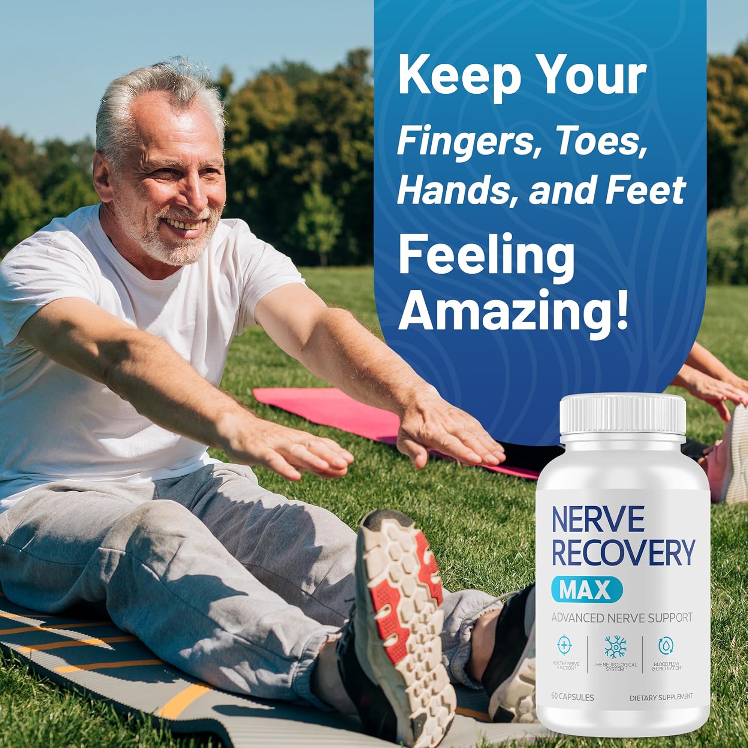 60 Capsules Nerve Recovery Max Supplement for Neurological Support, Promotes Circulation, Non-GMO - Made in USA, Nerve Health Formula