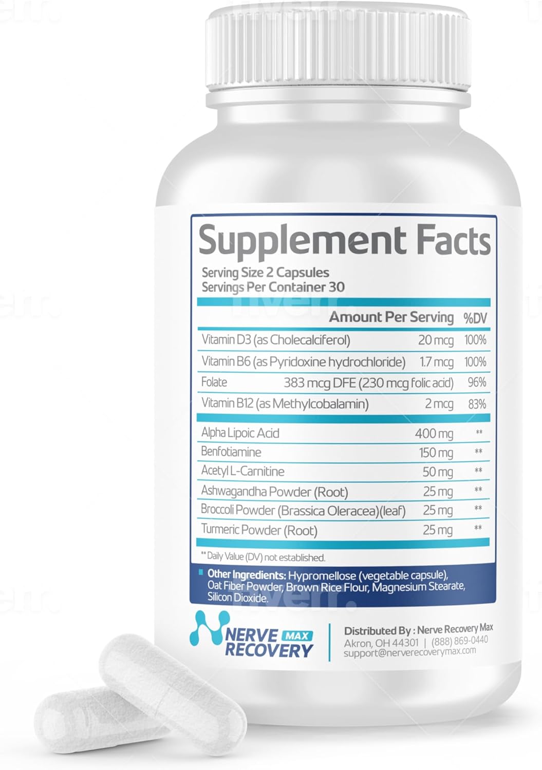 60 Capsules Nerve Recovery Max Supplement for Neurological Support, Promotes Circulation, Non-GMO - Made in USA, Nerve Health Formula
