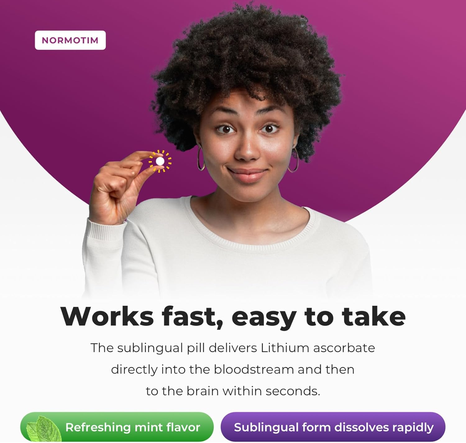 60 Capsules NORMOTIM Brain Supplement with Lithium Ascorbate 5 mg, Vitamin C, B1, B6 - Memory, Focus, and Stress Relief - Clarity and Productivity Support