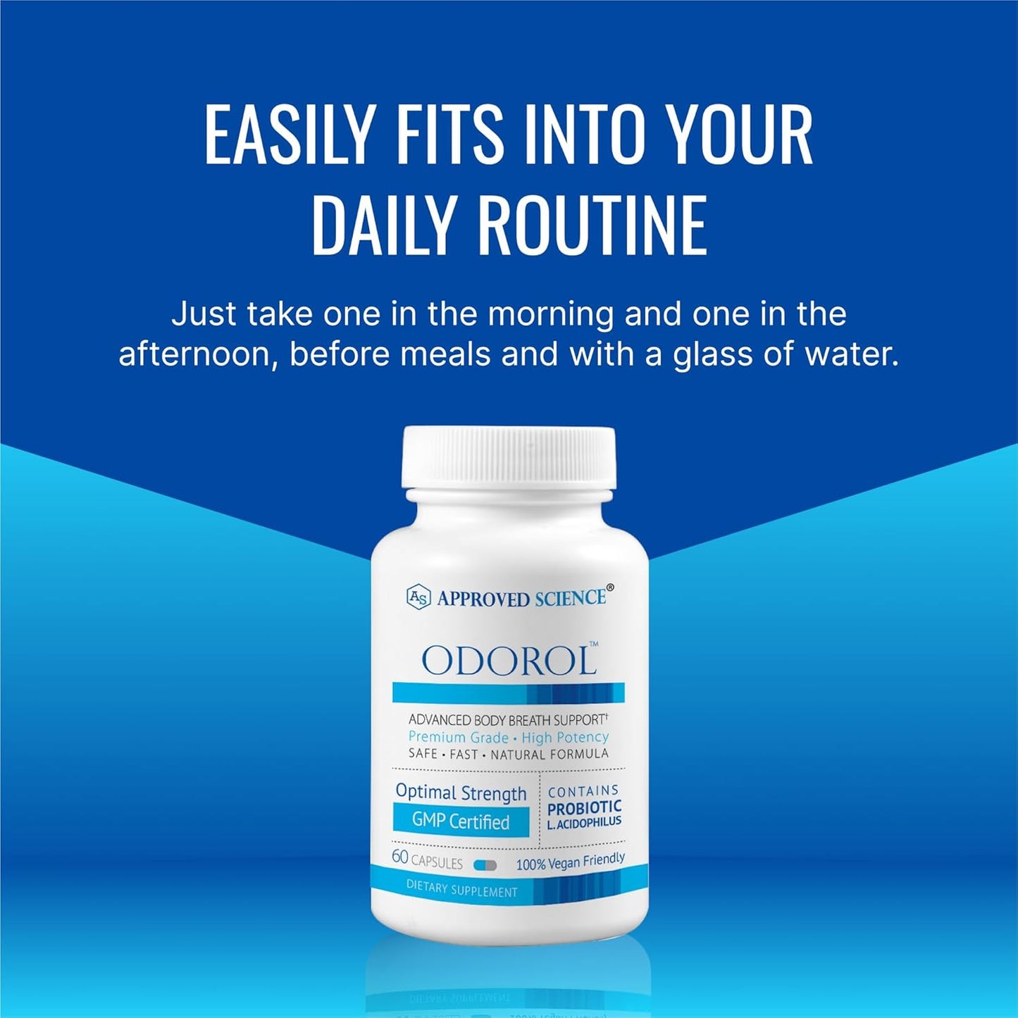 60 Capsules of Approved Science Odorol - Natural Fresh Breath and Body Odor Solution with L.acidophilus, Green Tea, and Peppermint Oil - Vegan and Non-GMO