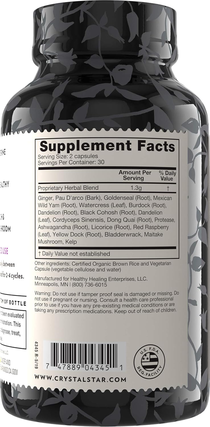 60 Capsules of Crystal Star Fibro Defense with Black Cohosh for Breast & Uterine Health Between Periods - Gluten Free & Non-GMO