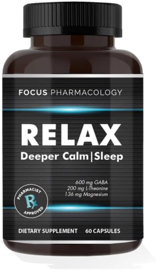 60 Capsules of Focus Pharmacology Relax Formula for Stress Relief and Mental Clarity