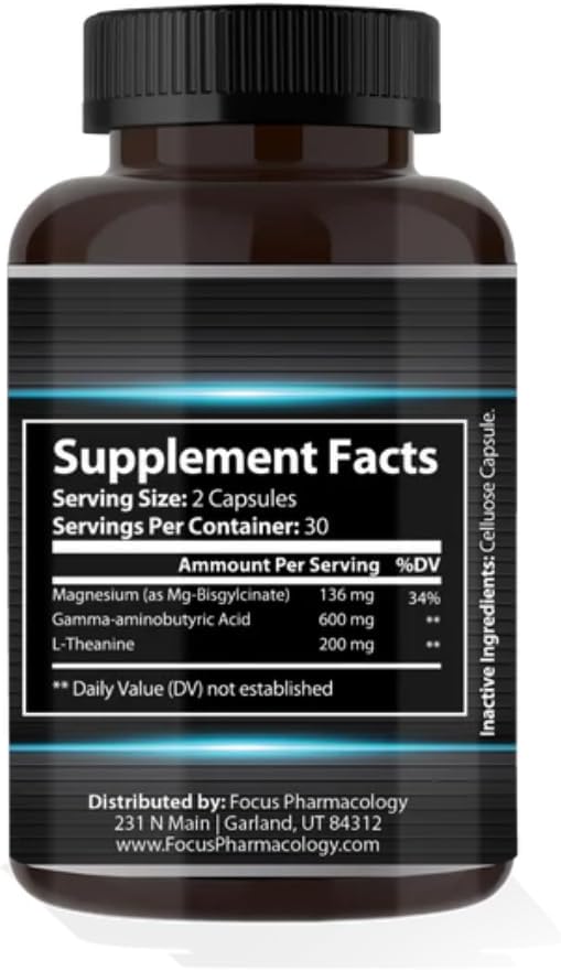60 Capsules of Focus Pharmacology Relax Formula for Stress Relief and Mental Clarity