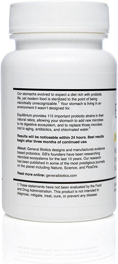 60 Capsules of General Biotics Equilibrium Probiotic Supplement with Prebiotic - Daily Time Release - Highest Strain Count - 2 Bottles