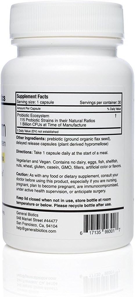 60 Capsules of General Biotics Equilibrium Probiotic Supplement with Prebiotic - Daily Time Release - Highest Strain Count - 2 Bottles