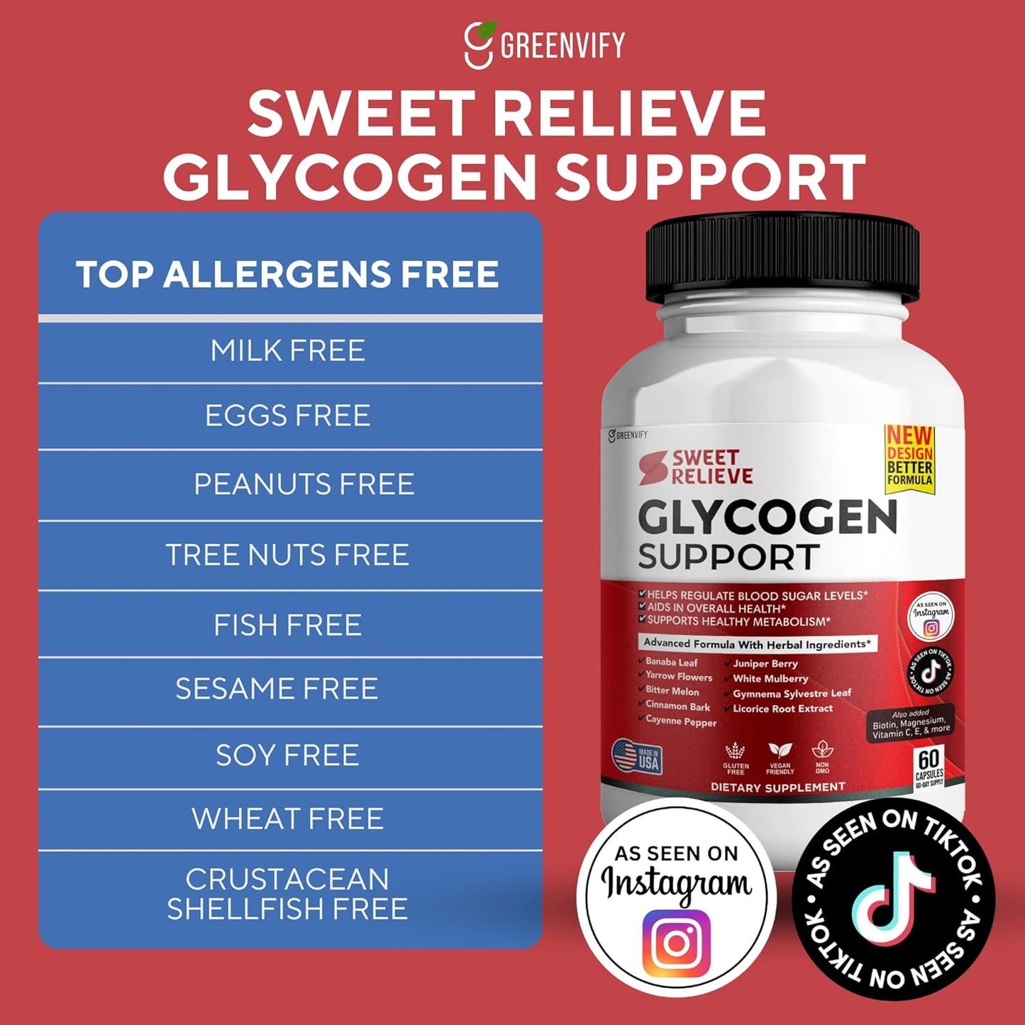 60 Capsules of GREENVIFY Sweet Relief Glycogen Support Supplement for Joints and Blood Vessel Health