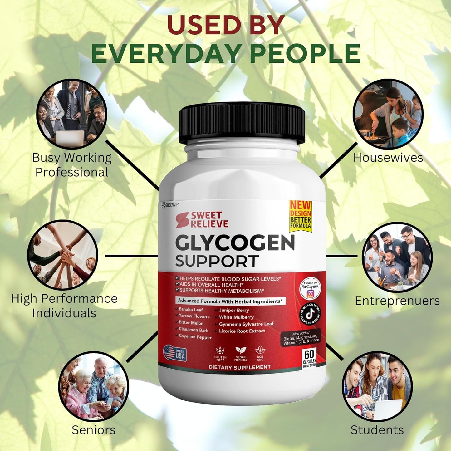 60 Capsules of GREENVIFY Sweet Relief Glycogen Support Supplement for Joints and Blood Vessel Health