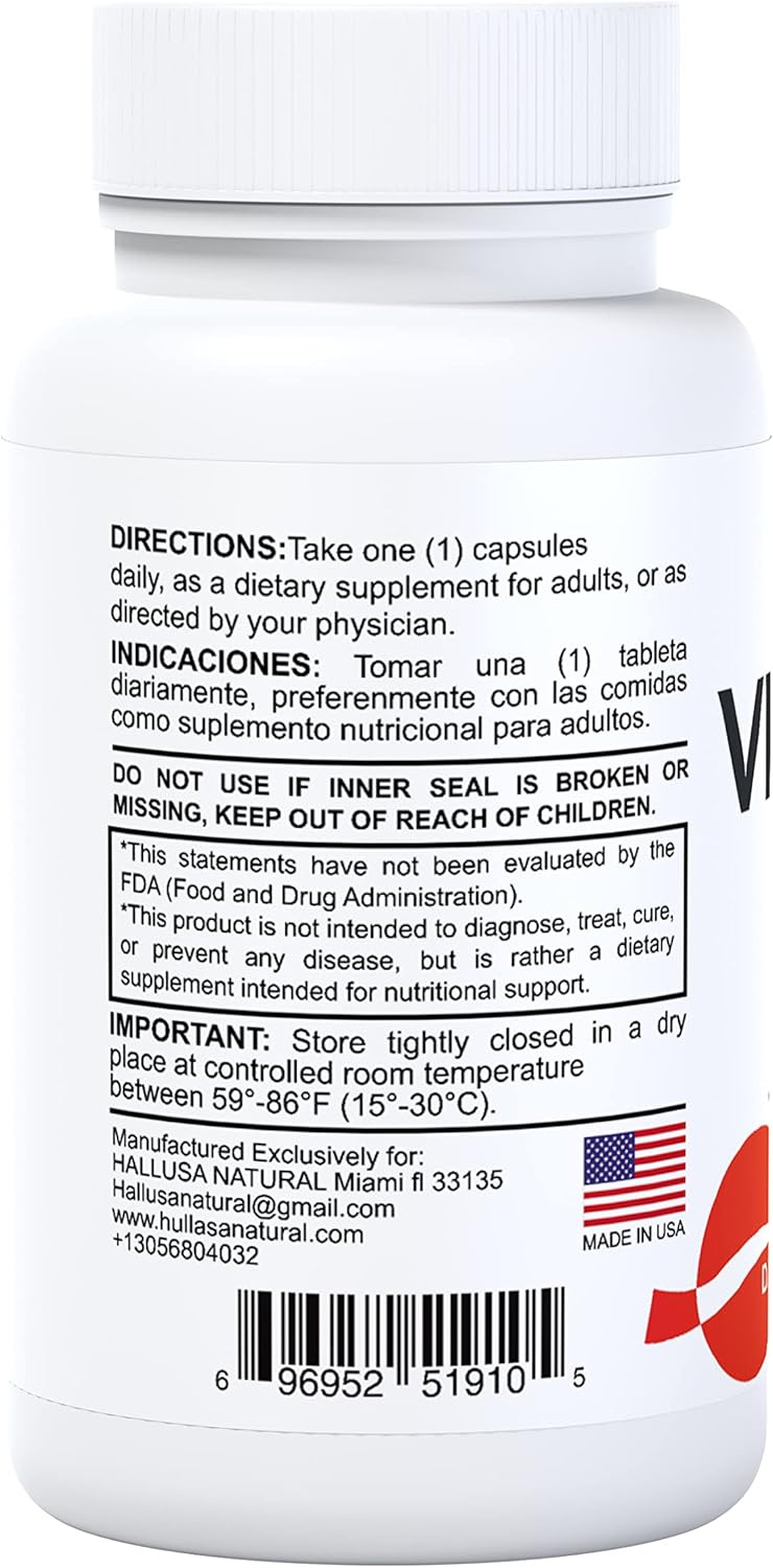 60 Capsules of Hallusa Natural Vitamin C for Antioxidant and Immune Support - 60 Day Supply