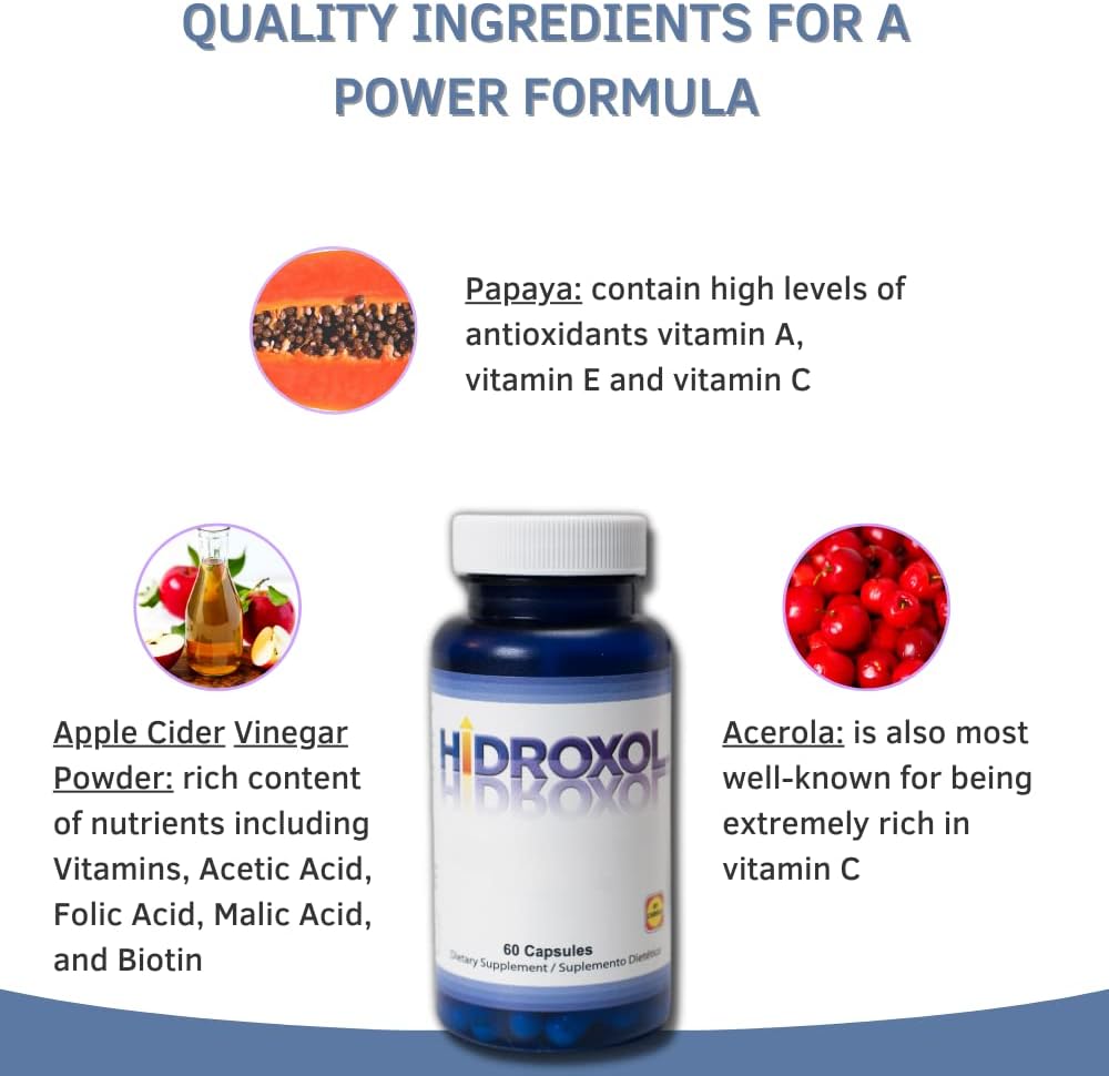 60 Capsules of Hidroxol Natural Supplement for Immune System Support, PH Balance, and Energy Boost