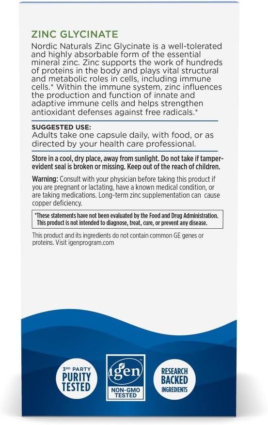 60 Capsules of Highly Absorbable 20mg Zinc Glycinate for Optimal Wellness - Non-GMO, Gluten Free, Vegan - 30 Servings
