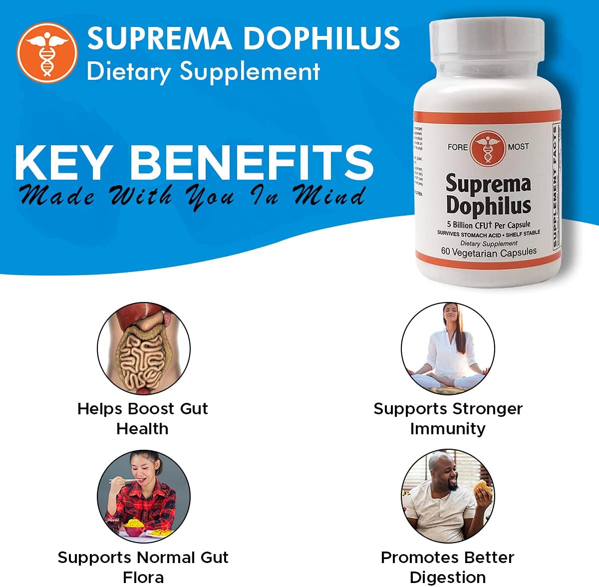 60 Capsules of Holistic Health Probiotic Supplement for Stronger Immunity and Gut Health, Vegetarian Capsules by Flora Health