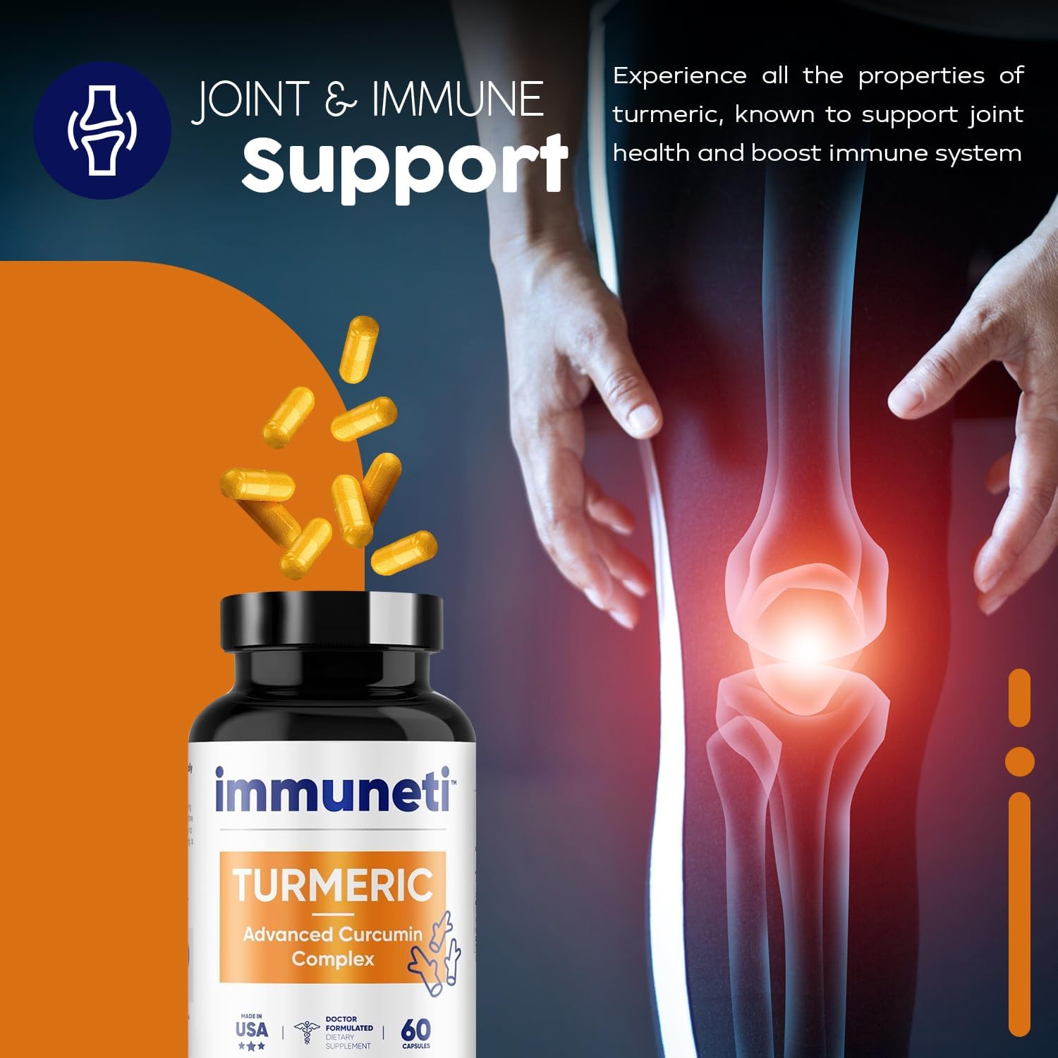 60 Capsules of Immuneti Turmeric Advanced Curcumin Complex - Boost Immunity and Overall Health