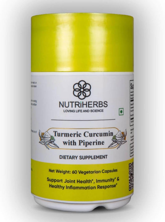 60 Capsules of Nutriherbs Turmeric Curcumin with Piperine for Enhanced Absorption and Wellness