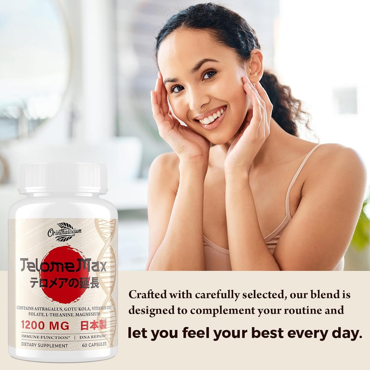 60 Capsules of Orinthalixium Telomere Lengthening Supplements with Astragalus Extract, Vitamin D3 - Cellular, DNA, Immune Support