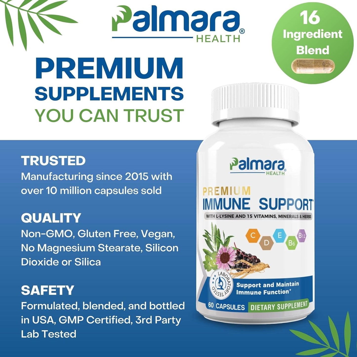60 Capsules of Palmara Health Premium Immune Support Supplement - Pack of 2