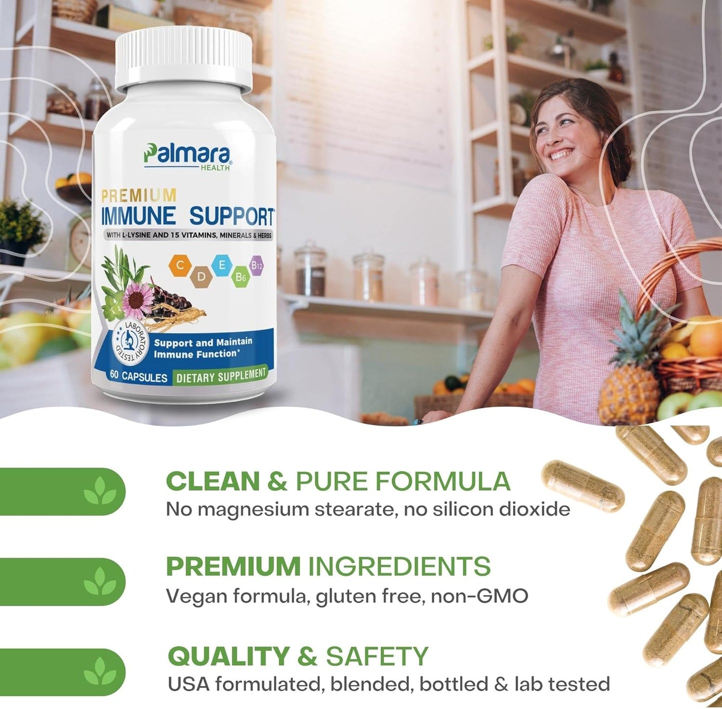 60 Capsules of Palmara Health Premium Immune Support Supplement - Pack of 2