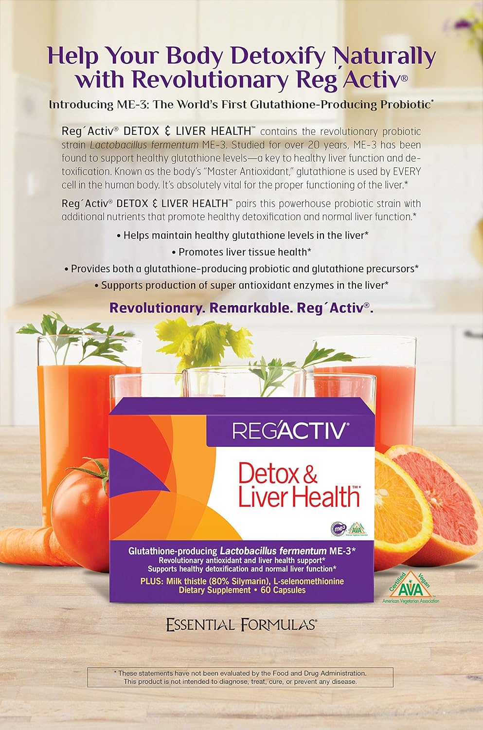 60 Capsules of REG'ACTIV Detox & Liver Health with Glutathione-producing Lactobacillus fermentum ME-3