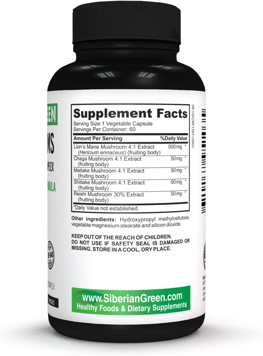 60 Capsules of Siberian Green Mushroom Blend with Lions Mane, Chaga, Shiitake, Maitake, Reishi