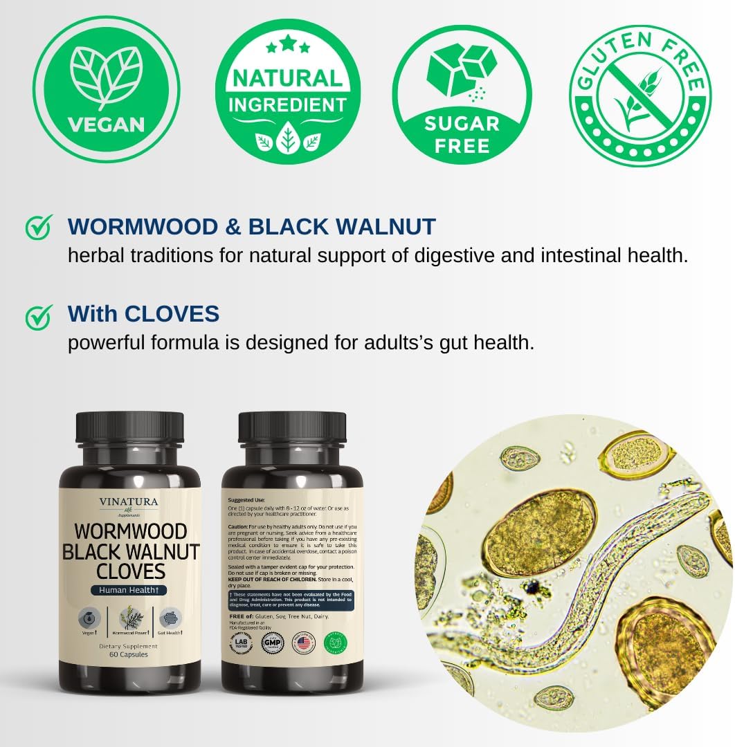 60 Capsules of VINATURA Wormwood Black Walnut Clove Blend for Human Health
