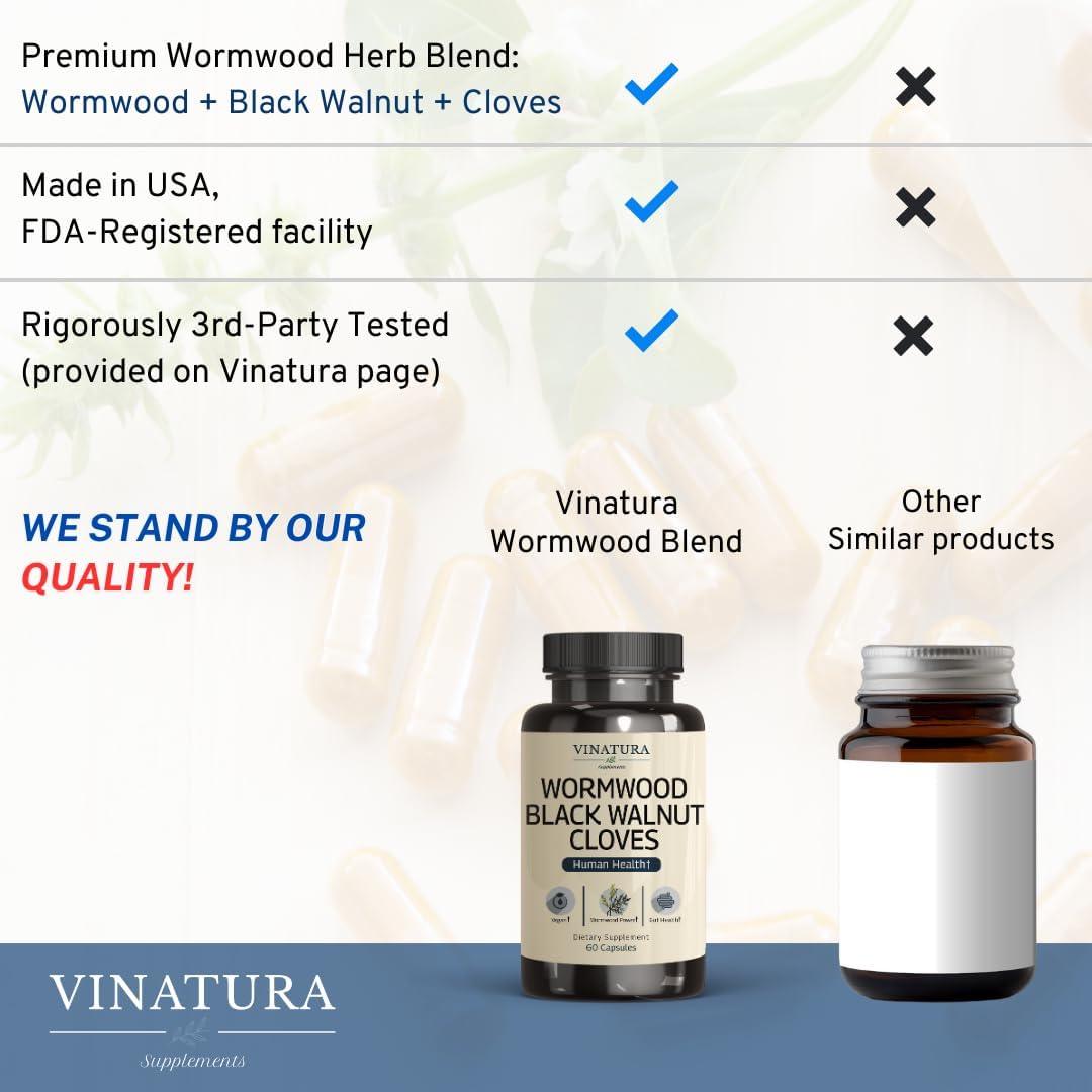 60 Capsules of VINATURA Wormwood Black Walnut Clove Blend for Human Health