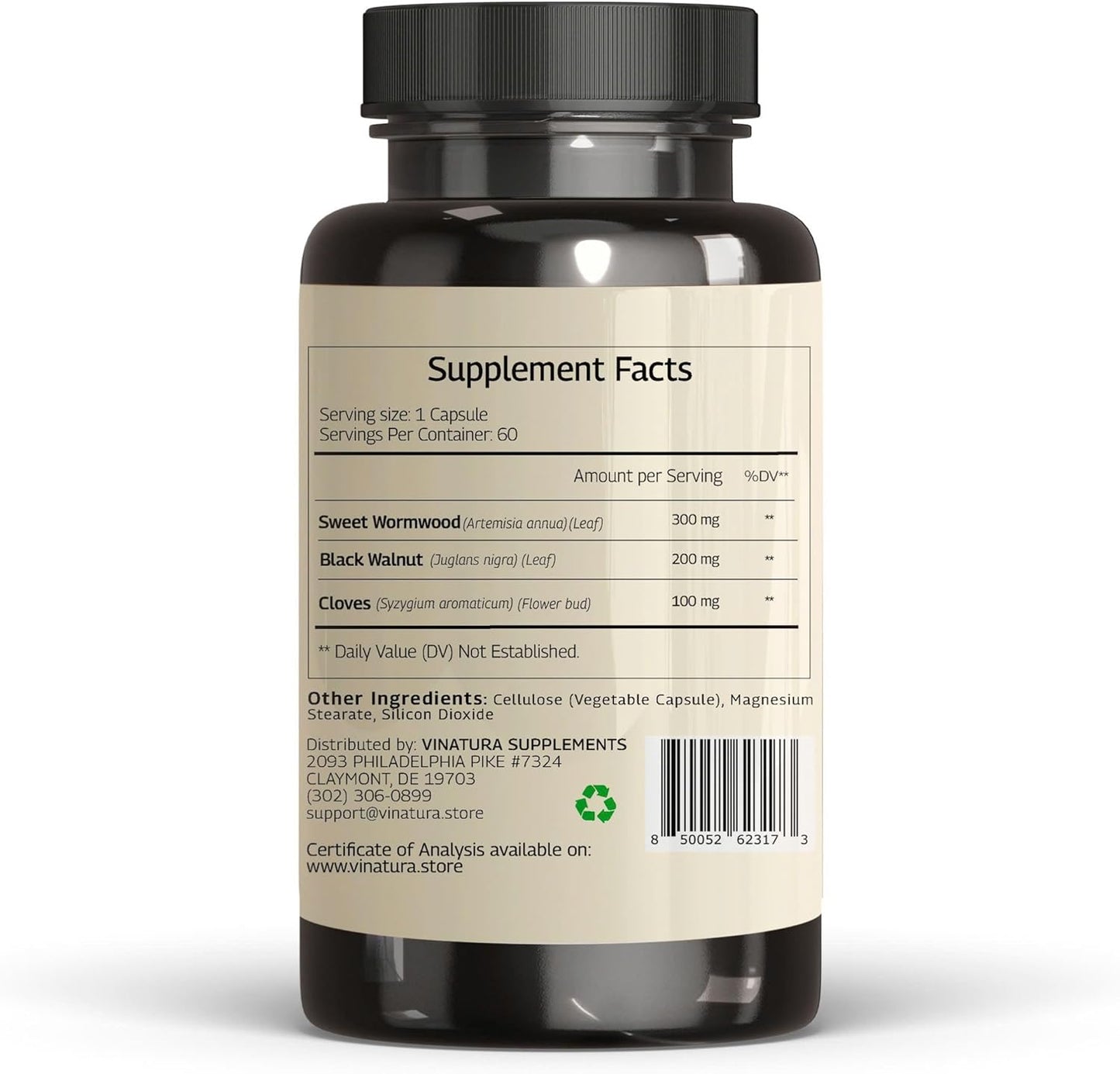 60 Capsules of VINATURA Wormwood Black Walnut Clove Blend for Human Health