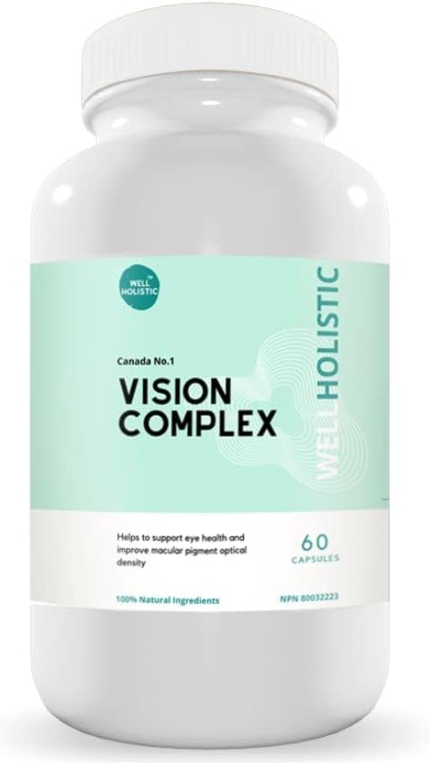 60 Capsules of Well Holistic Vision Complex - Eye Vitamin & Mineral Supplement with Lutein, Vitamin C, Quercetin, Bilberry & Citrus Bioavonoids