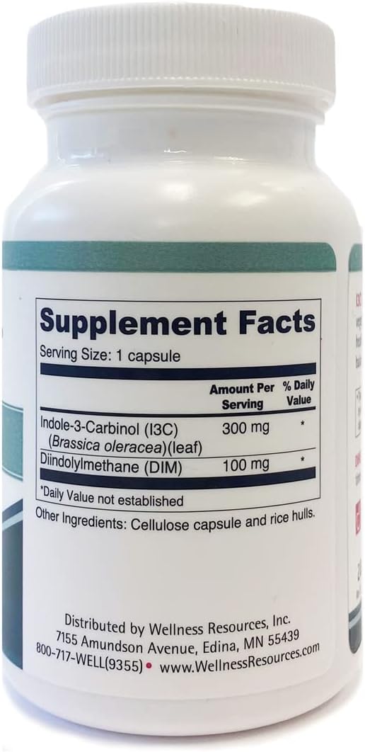 60 Capsules of Wellness Resources I3C + DIM - Supports Healthy Estrogen Metabolism & Detox - 300mg I3C + 100mg DIM - Vegan & Gluten-Free