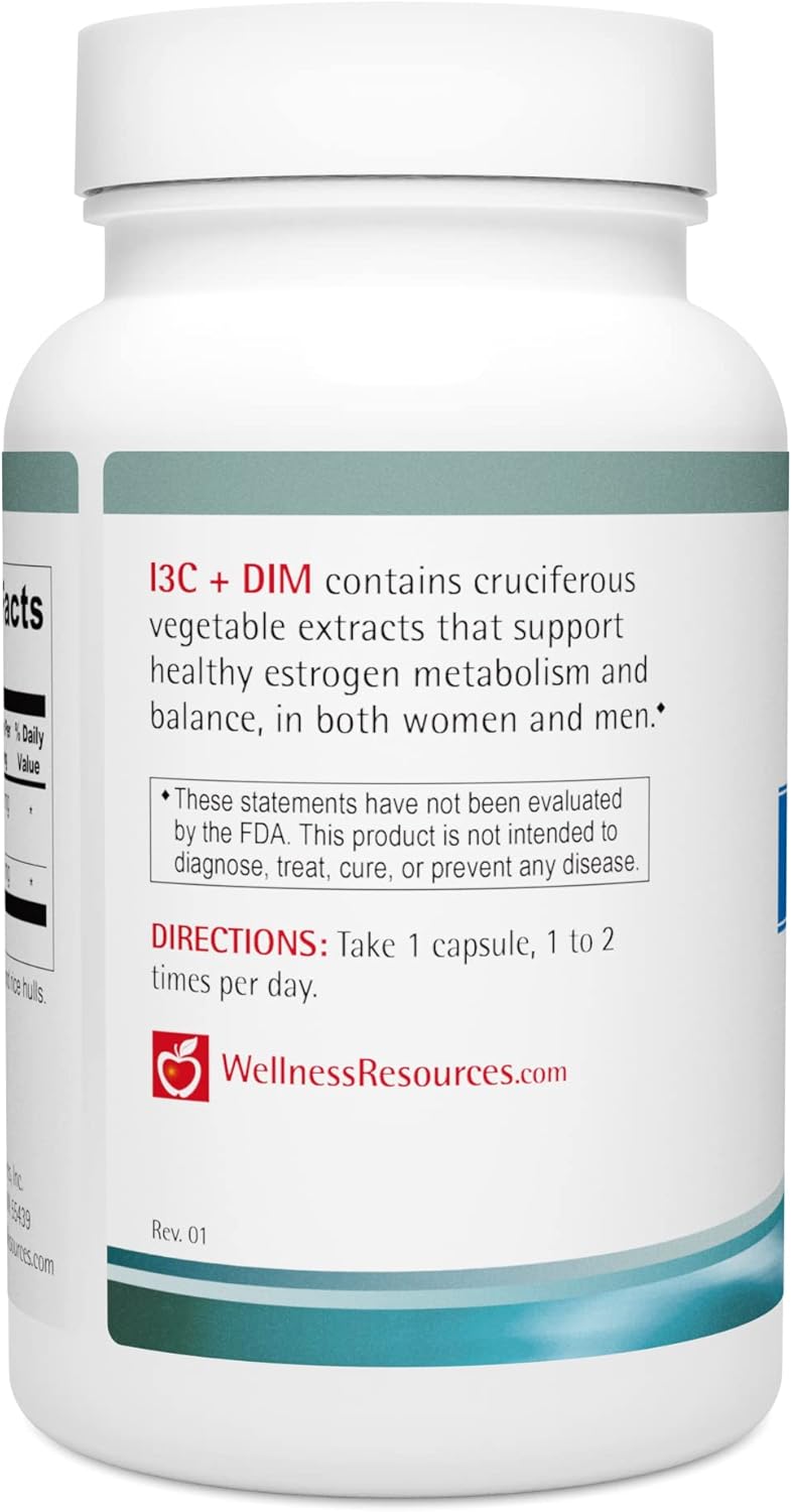 60 Capsules of Wellness Resources I3C + DIM - Supports Healthy Estrogen Metabolism & Detox - 300mg I3C + 100mg DIM - Vegan & Gluten-Free