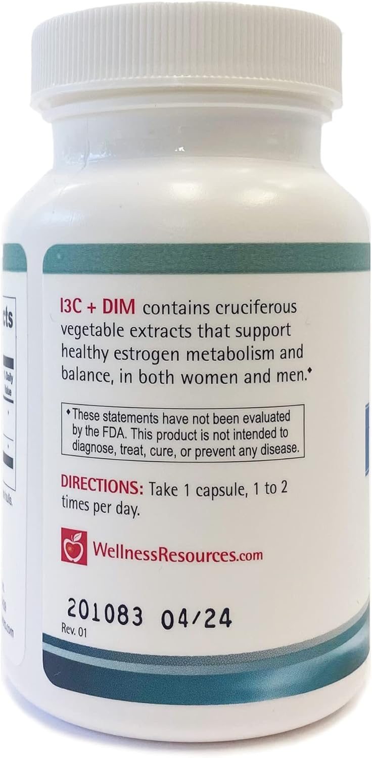 60 Capsules of Wellness Resources I3C + DIM - Supports Healthy Estrogen Metabolism & Detox - 300mg I3C + 100mg DIM - Vegan & Gluten-Free