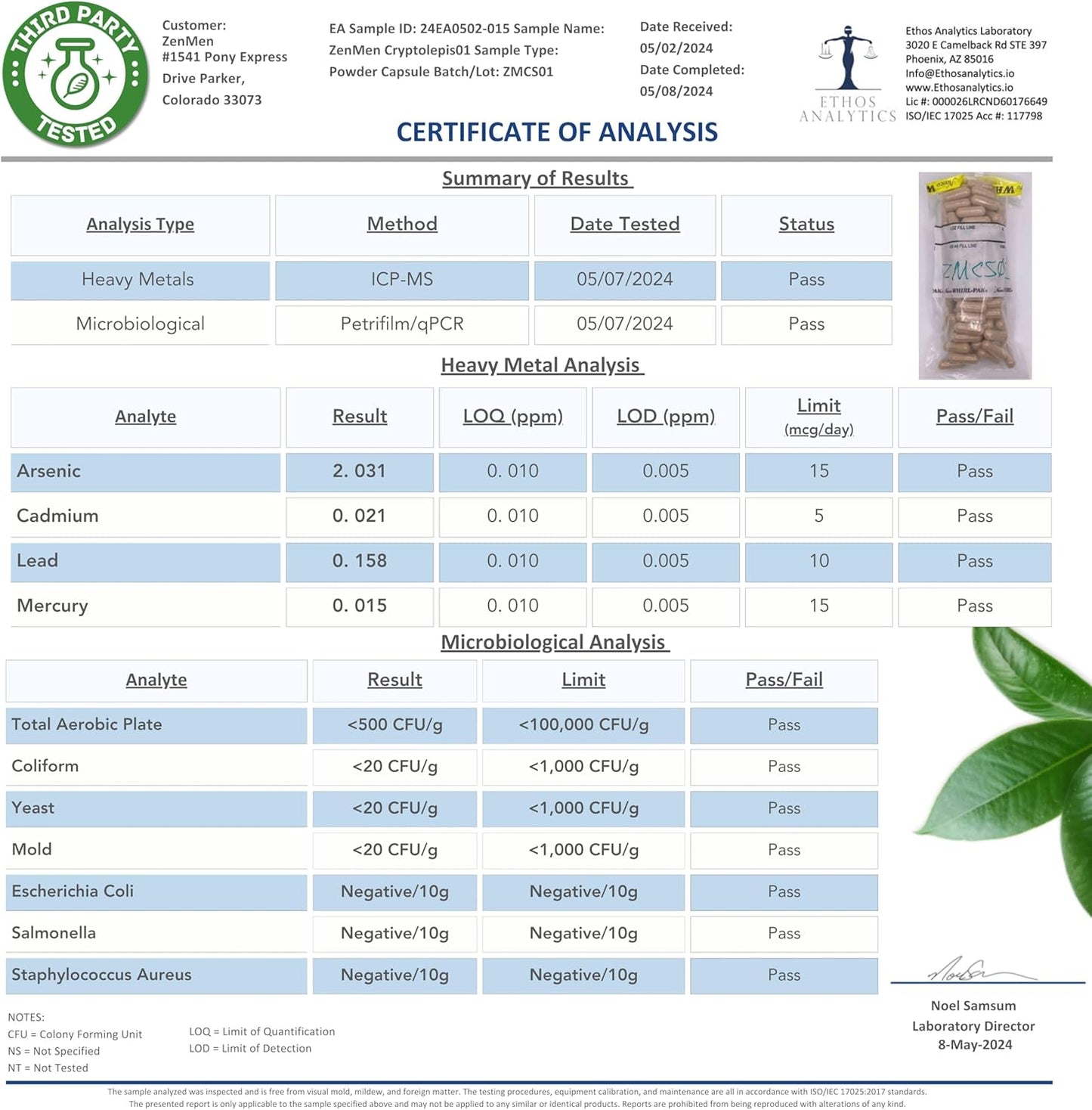 60 Capsules of Zenmen Cryptolepis Sanguinolenta for Immune and Wellness Support - Made in the USA