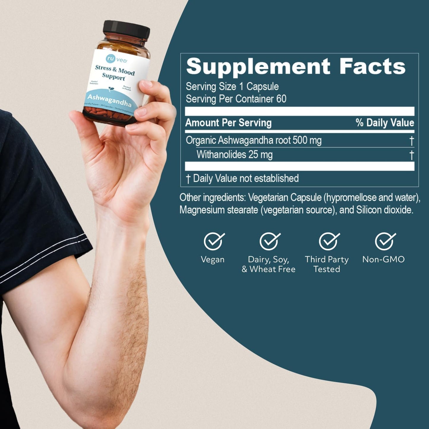 60 Capsules R-U VED RU Ved Ashwagandha Ayurvedic Supplement for Stress and Mood Support