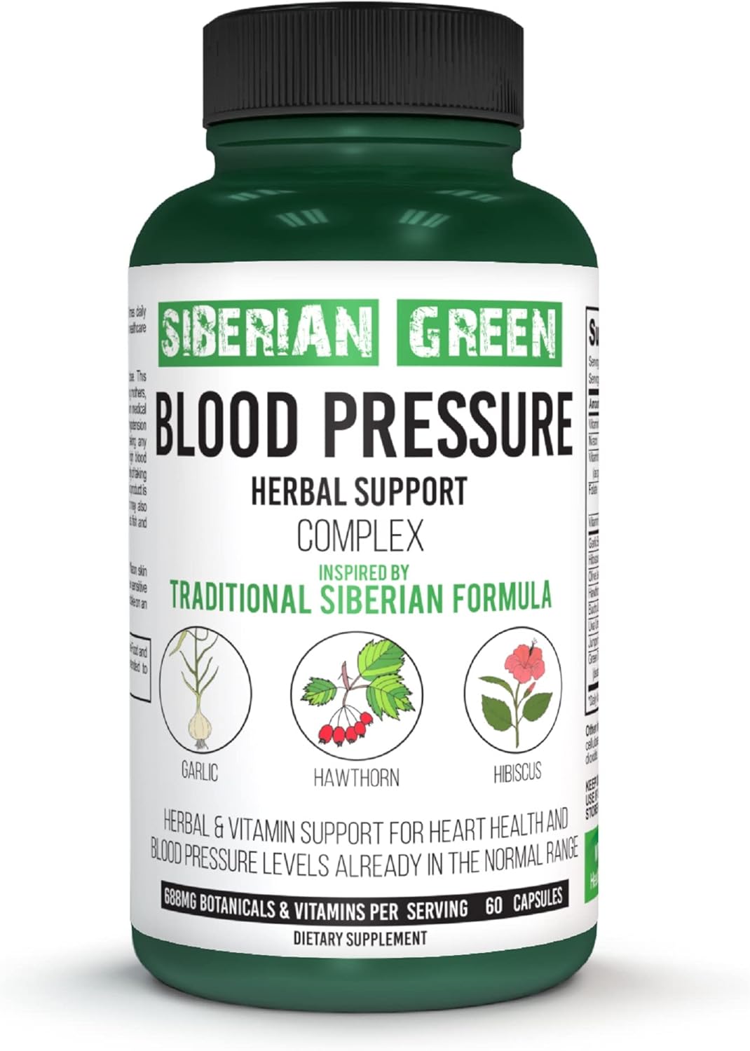 60 Capsules Siberian Green Blood Cardio Pressure Herbal Support with Hawthorn, Hibiscus, and Garlic - Traditional Siberian Formula