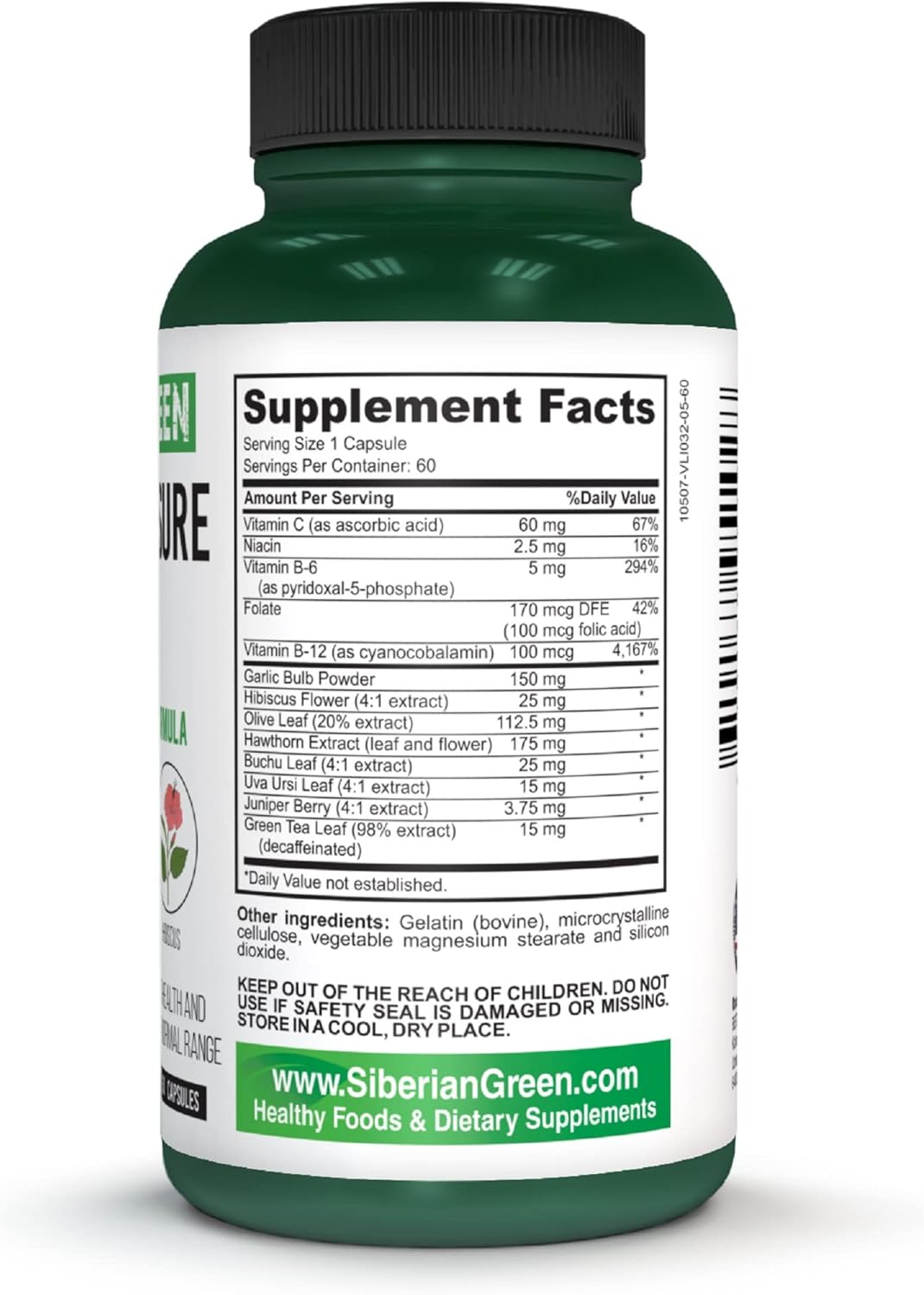 60 Capsules Siberian Green Blood Cardio Pressure Herbal Support with Hawthorn, Hibiscus, and Garlic - Traditional Siberian Formula