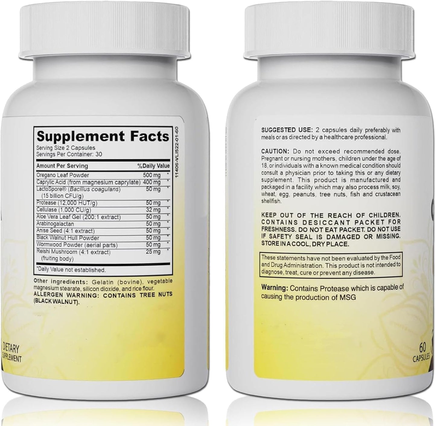 60 Capsules TEULN Cleanse - Natural Herbal Gut & Colon Support for Men & Women - Intestinal Detox with Oregano Leaf, Wormwood, Black Walnut & Caprylic Acid